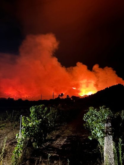 El fuego se declaró en los montes que comunican O Rosal con la vecina localidad de Oímbra.