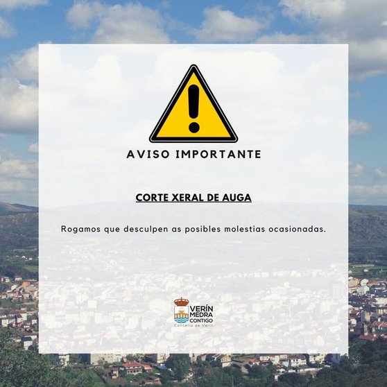 Aviso corte de agua Concello de Verín.