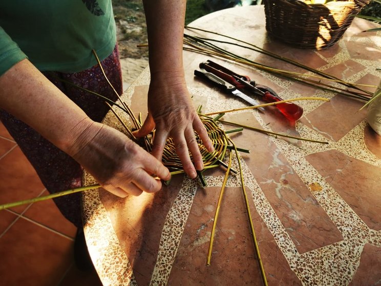 Elaboración de cestería de mimbre en Vilardevós.