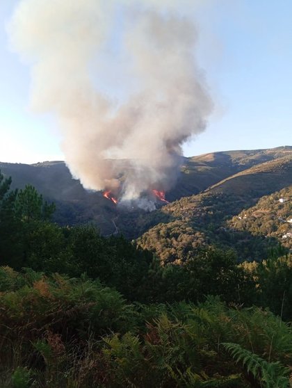 El incendio de Trez, en Laza, poco después de originarse.