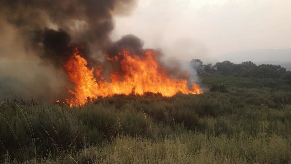 Incendio de A Mezquita, esta tarde, a la llegada de la BRIF de Laza. | FOTO: BRIF Laza.